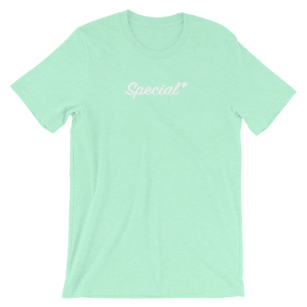 Special* one of a kind cloth t-shirt design in heather mint with white print