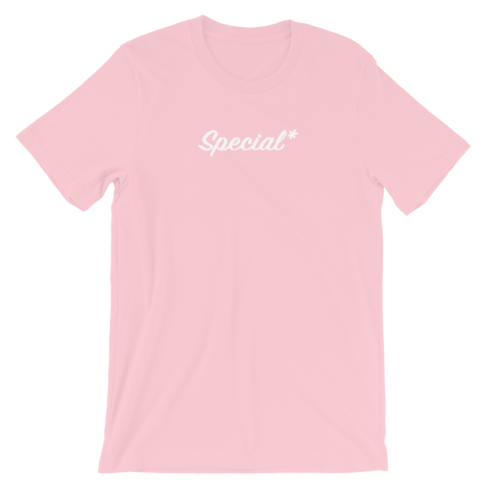 Special* one of a kind cloth t-shirt design in pink with white print