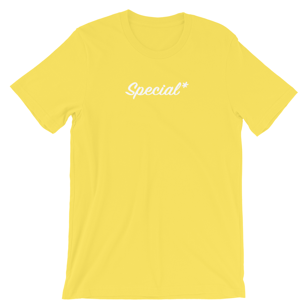 Special* one of a kind cloth t-shirt design in yellow with white print
